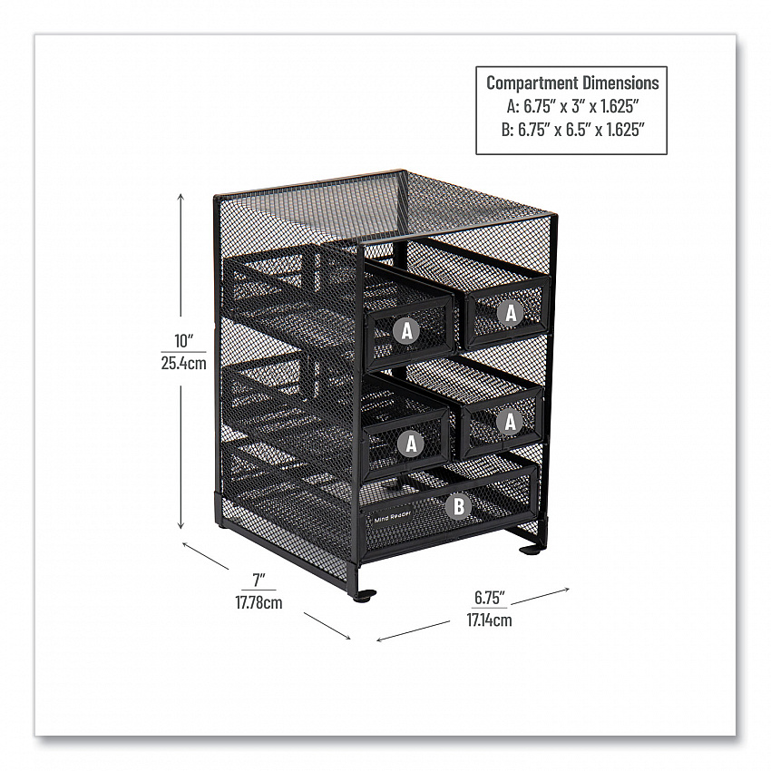 Network Collection 5-Compartment Tea Countertop Organizer, 6.75 x 7 x 10, Black (MMTDR5BLK)