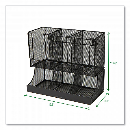 Network Collection 2-Tier 6-Compartment Coffee Cup and Condiment Countertop Organizer, 5 x 13 x 11.5, Black (UPMESHBLK)