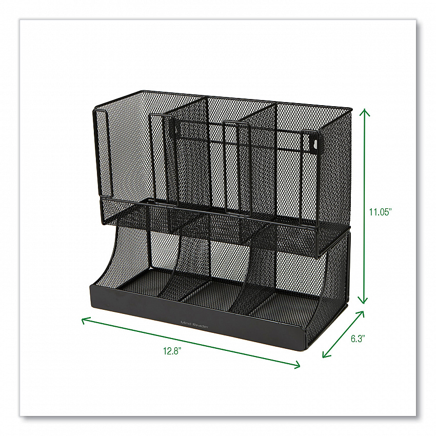 Network Collection 2-Tier 6-Compartment Coffee Cup and Condiment Countertop Organizer, 5 x 13 x 11.5, Black (UPMESHBLK)