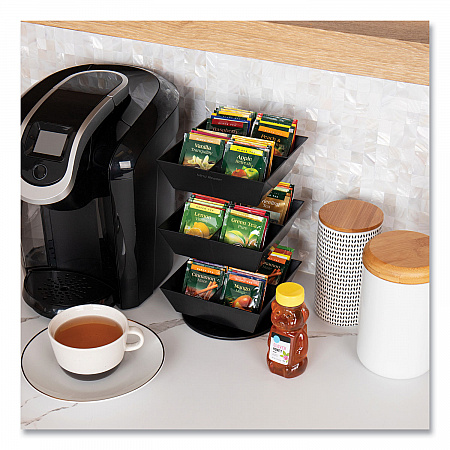 Anchor Collection 3-Tier 12-Compartment Tea and Condiment Carousel Countertop Organizer, 6.75 x 6.75 x 11.5, Black (TEASWIV3TBLK)