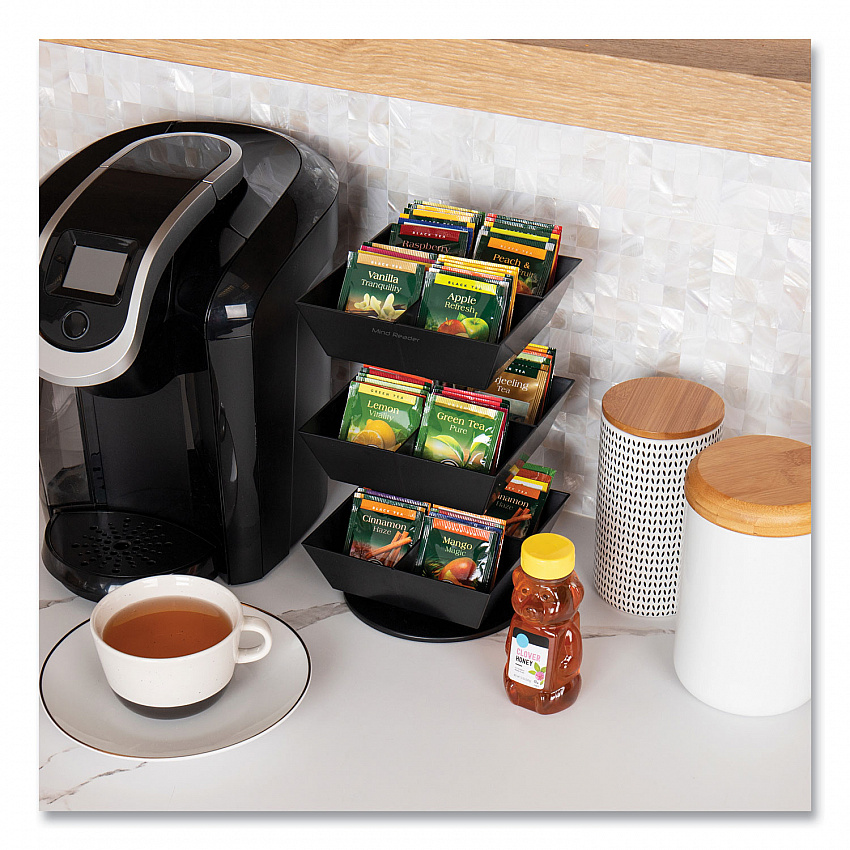 Anchor Collection 3-Tier 12-Compartment Tea and Condiment Carousel Countertop Organizer, 6.75 x 6.75 x 11.5, Black (TEASWIV3TBLK)
