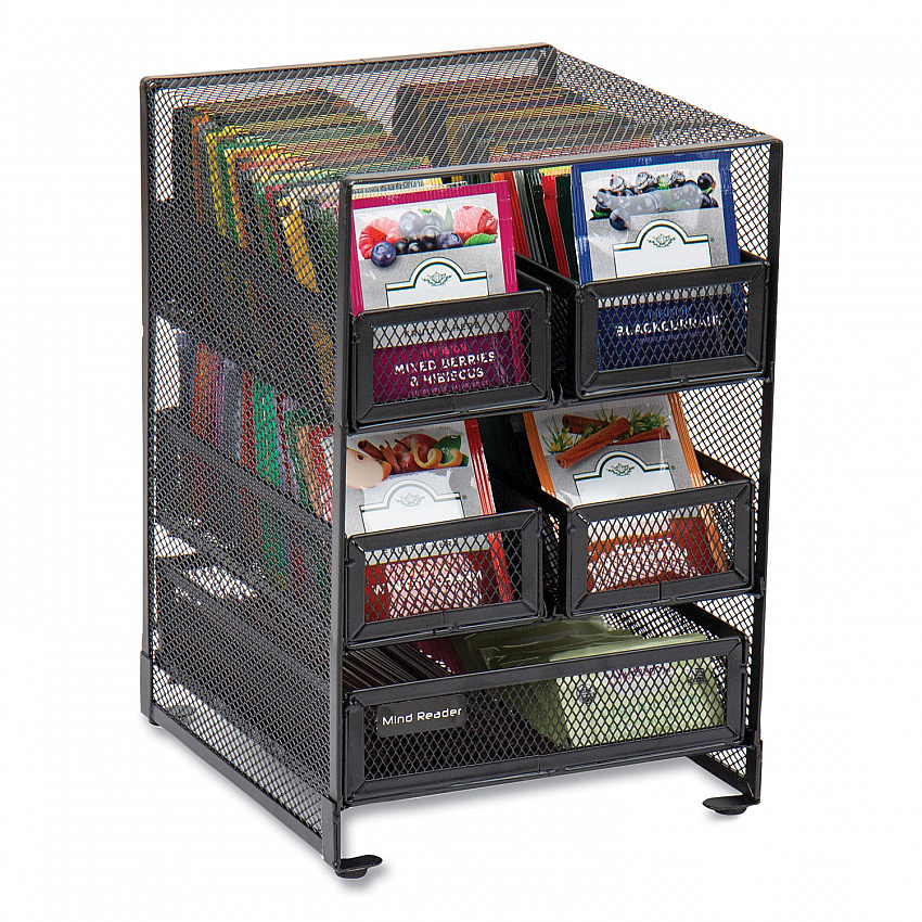 Network Collection 5-Compartment Tea Countertop Organizer, 6.75 x 7 x 10, Black (MMTDR5BLK)