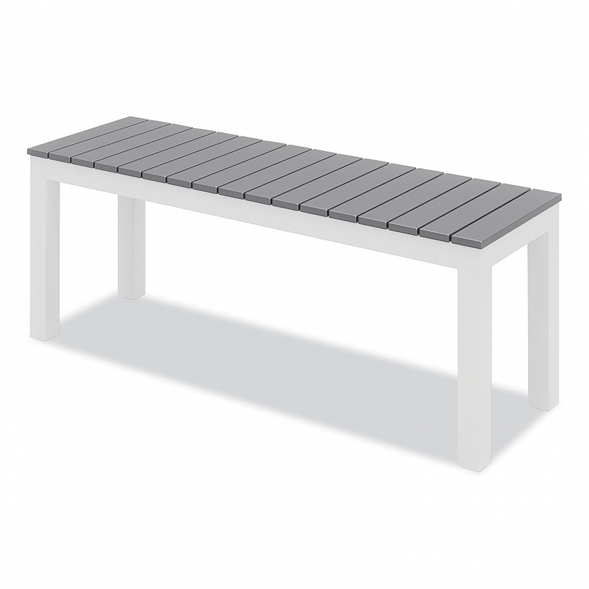 Eveleen Outdoor Dining Table Set, 55" x 35" x 29" Rectangular Table, 2 Benches, 2 Armchairs, Gray/White (840031918437)