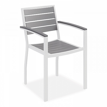 Eveleen Outdoor Dining Table Set, 55" x 35" x 29" Rectangular Table, 2 Benches, 2 Armchairs, Gray/White (840031918437)