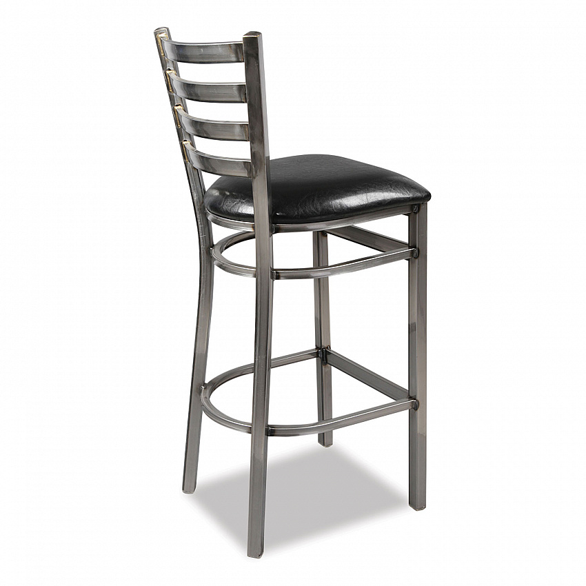 White Horse Series Barstools, Supports Up to 300 lb, 29.5" Seat Height, Black Seat, Industrial Clear-Coat Steel Back/Frame (WHBSCLR)