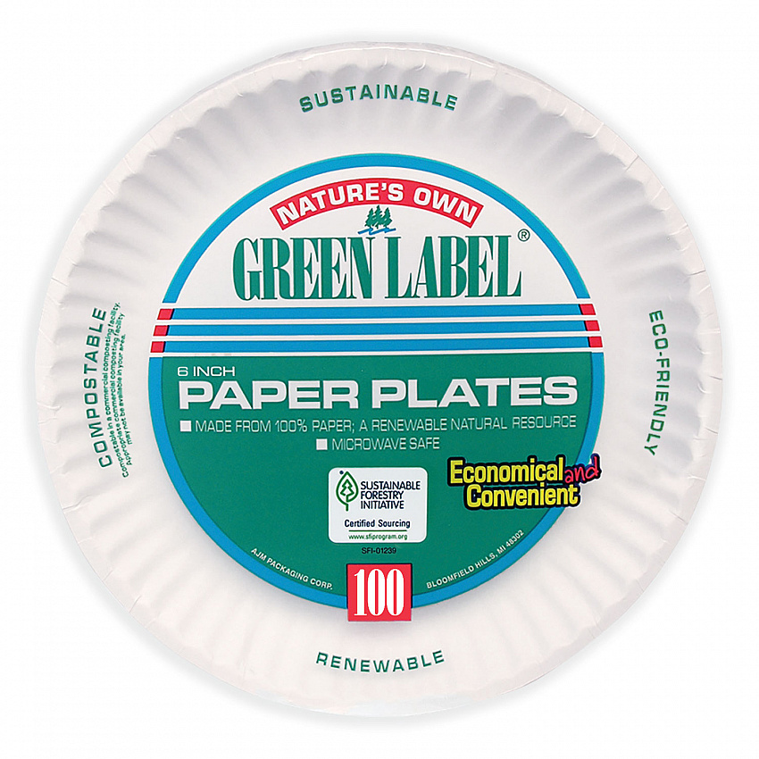 White Paper Plates, 6" dia, 100/Pack, 10 Packs/Carton (PP6GREWH)