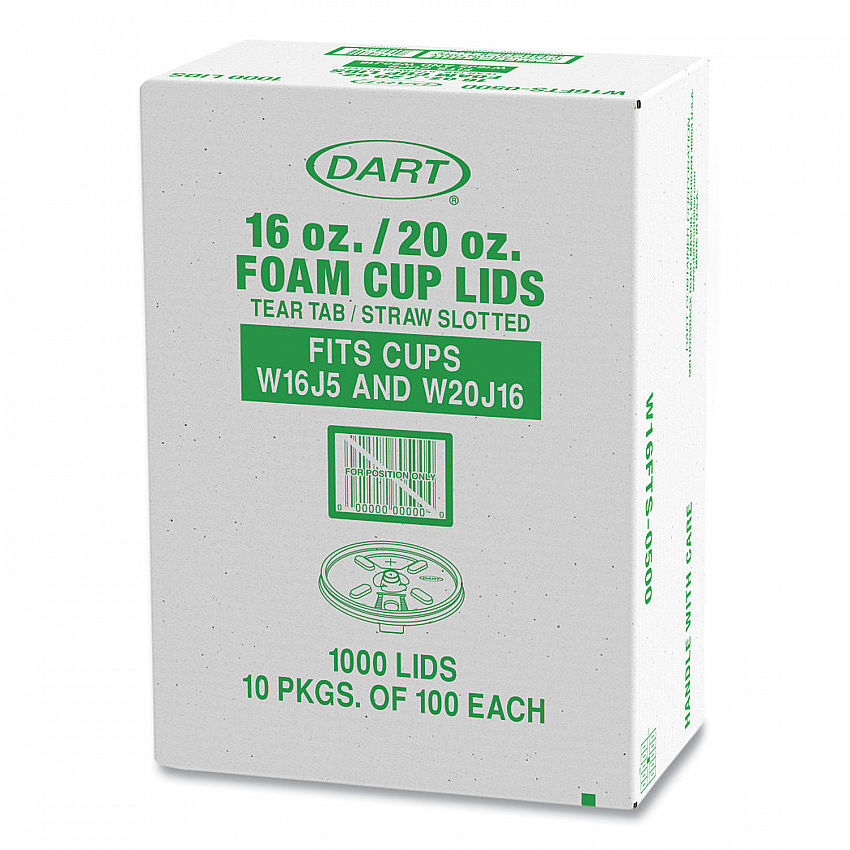 Lids for Foam Cups and Containers, Fits 16 oz/20 oz Hot Cups, Plastic, Translucent, 1,000/Carton (W16FTS)
