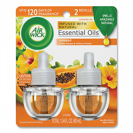 Scented Oil Twin Refill, Hawaii Exotic Papaya and Hibiscus Flower, 0.67 oz, 2/Pack, 6 Packs/Carton (85175CT)