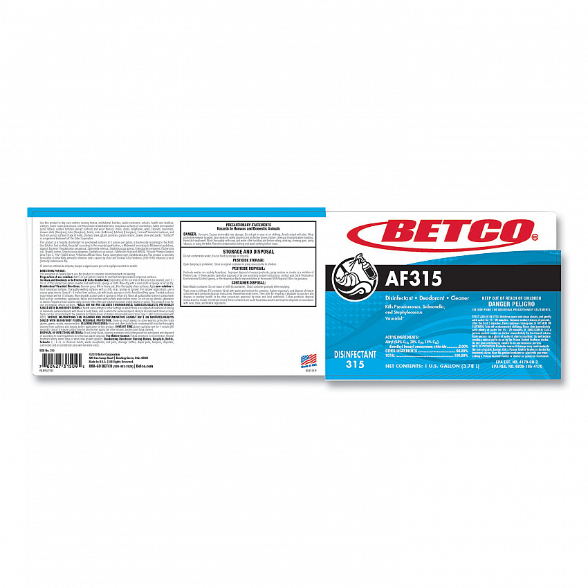AF315 Disinfectant Cleaner, Citrus Floral Scent, 1 gal Bottle, 4/Carton (3150400)