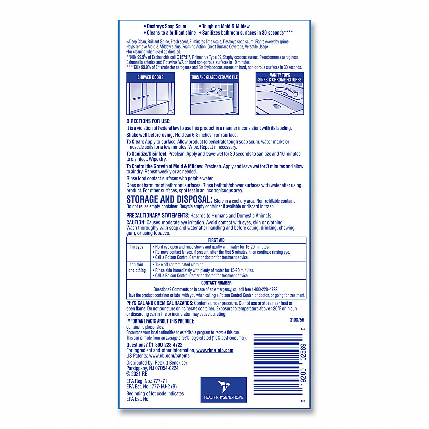 Power Foam Bathroom Cleaner, Unscented, 24 oz Aerosol Spray (02569)