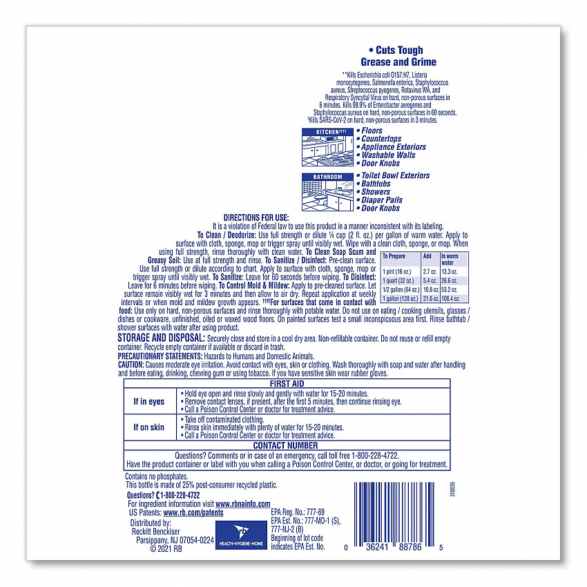 Clean and Fresh Multi-Surface Disinfectant Cleaner, Lavender and Orchid Essence, 144 oz Bottle (88786EA)