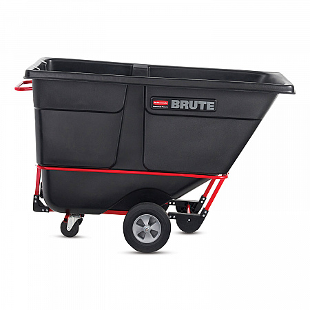 1 cu yd BRUTE Forkliftable Rotomolded Tilt Truck, Standard Duty, 1,250 lb Capacity, Black/Red (131542BLA)