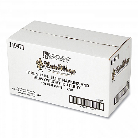 CaterWrap Heavyweight Cutlery Combo Kit, Fork/Knife/Napkin/Spoon, Plastic, Black, 100/Carton (119971)