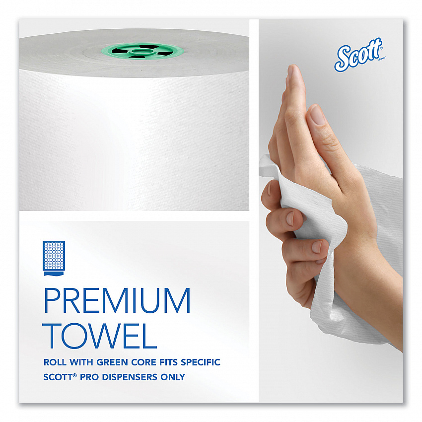 Pro Hard Roll Paper Towels with Absorbency Pockets for Scott Pro Dispenser, Green Core Only, 1-Ply, 7.5" x 900 ft,6 Rolls/CT (43961)