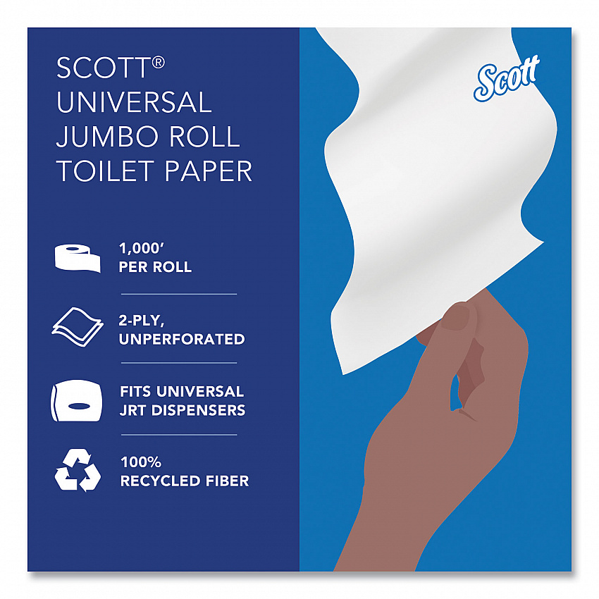 Essential 100% Recycled Fiber JRT Bathroom Tissue for Business, Septic Safe, 2-Ply, 3.55" x 1,000 ft, White, 12 Rolls/Carton (67805)