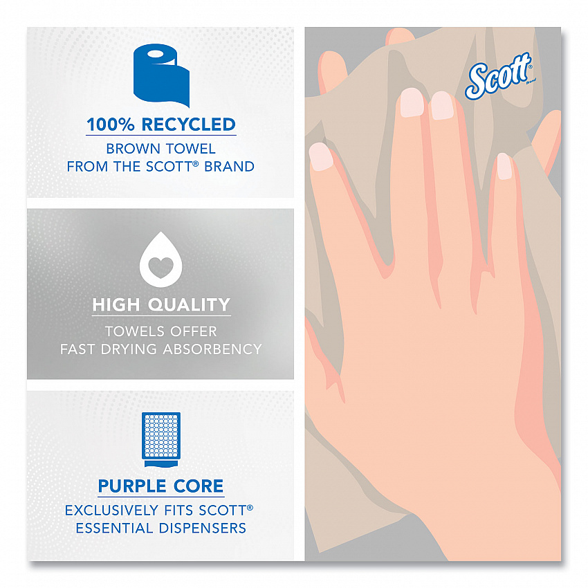 Essential 100% Recycled Fiber Hard Roll Towel, 1-Ply, 8" x 700 ft, 1.5" Core, Brown, 6 Rolls/Carton (54038)