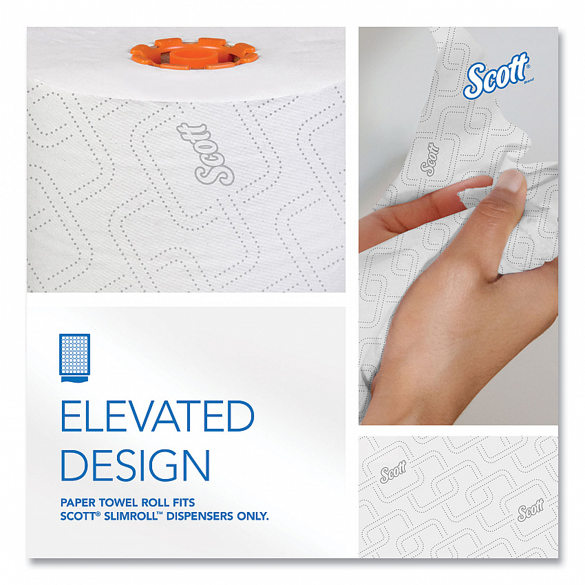 Slimroll Towels, 1-Ply, 8" x 580 ft, White/Orange Core, 6 Roll/Carton (47035)