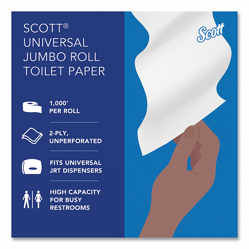 Essential JRT Jumbo Roll Bathroom Tissue, Septic Safe, 2-Ply, 3.55" x 1,000 ft, White, 12 Rolls/Carton (07805)