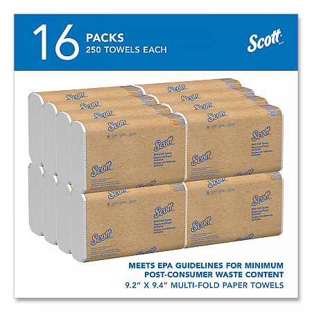 Essential Multi-Fold Towels, Plus Tier, Absorbency Pockets, 1-Ply, 9.2 x 9.4, White, 250/Packs, 16 Packs/Carton (01804)