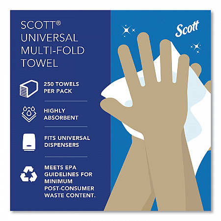 Essential Multi-Fold Towels, Plus Tier, Absorbency Pockets, 1-Ply, 9.2 x 9.4, White, 250/Packs, 16 Packs/Carton (01804)