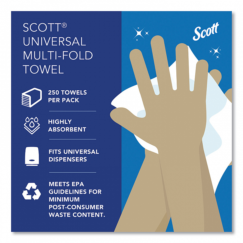 Essential Multi-Fold Towels, Plus Tier, Absorbency Pockets, 1-Ply, 9.2 x 9.4, White, 250/Packs, 16 Packs/Carton (01804)