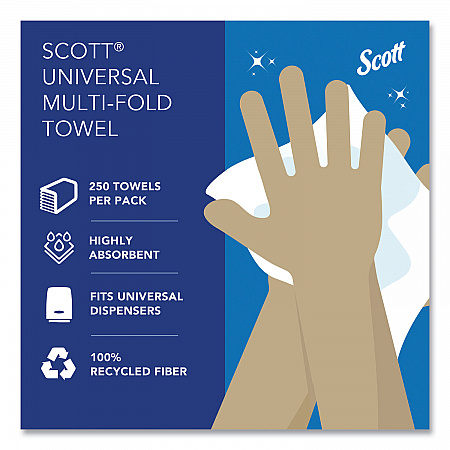 Essential Multi-Fold Towels 100% Recycled, 1-Ply, 9.2 x 9.4, White, 250/Pack, 16 Packs/Carton (01807)