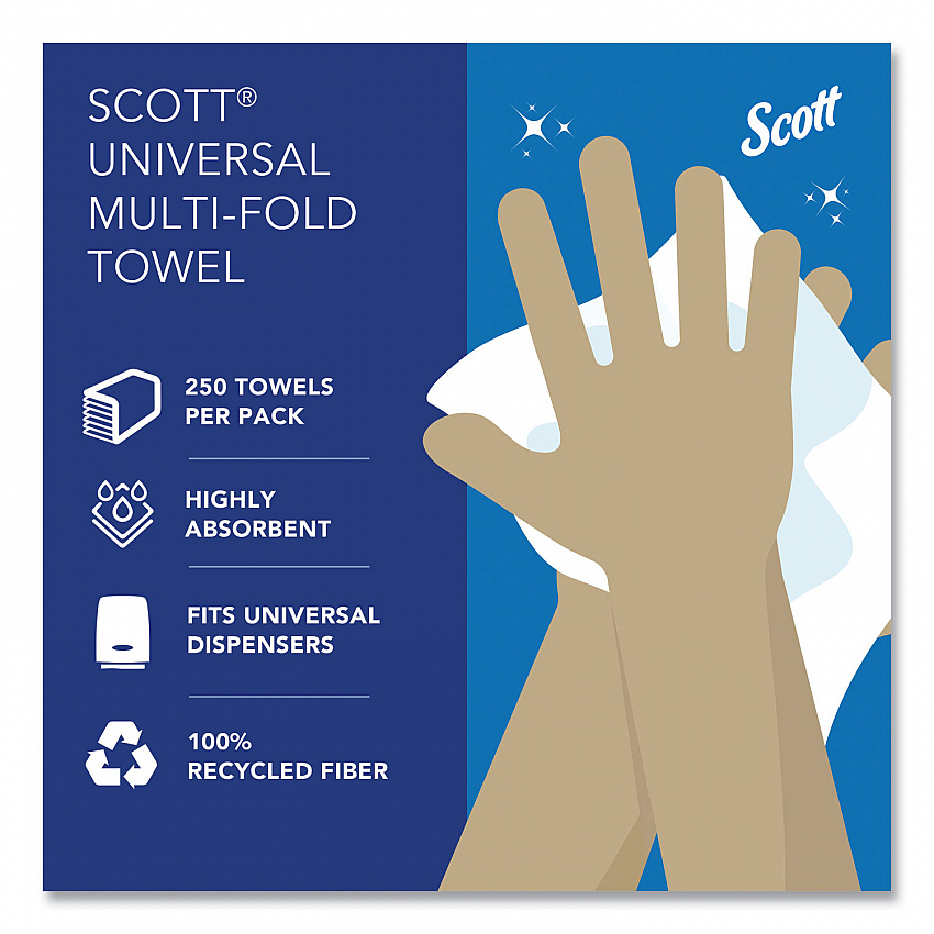 Essential Multi-Fold Towels 100% Recycled, 1-Ply, 9.2 x 9.4, White, 250/Pack, 16 Packs/Carton (01807)