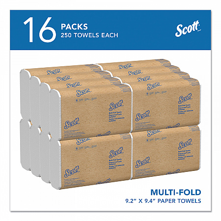 Essential Multi-Fold Towels, Standard Tier, Absorbency Pockets, 1-Ply, 9.2 x 9.4, White, 250/Pack, 16 Packs/Carton (01840)