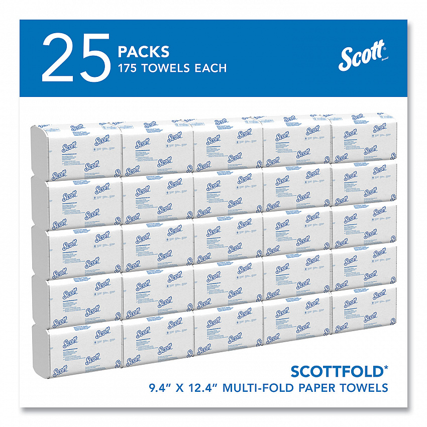 Pro Scottfold Towels, 1-Ply, 9.4 x 12.4, White, 175 Towels/Pack, 25 Packs/Carton (01980)