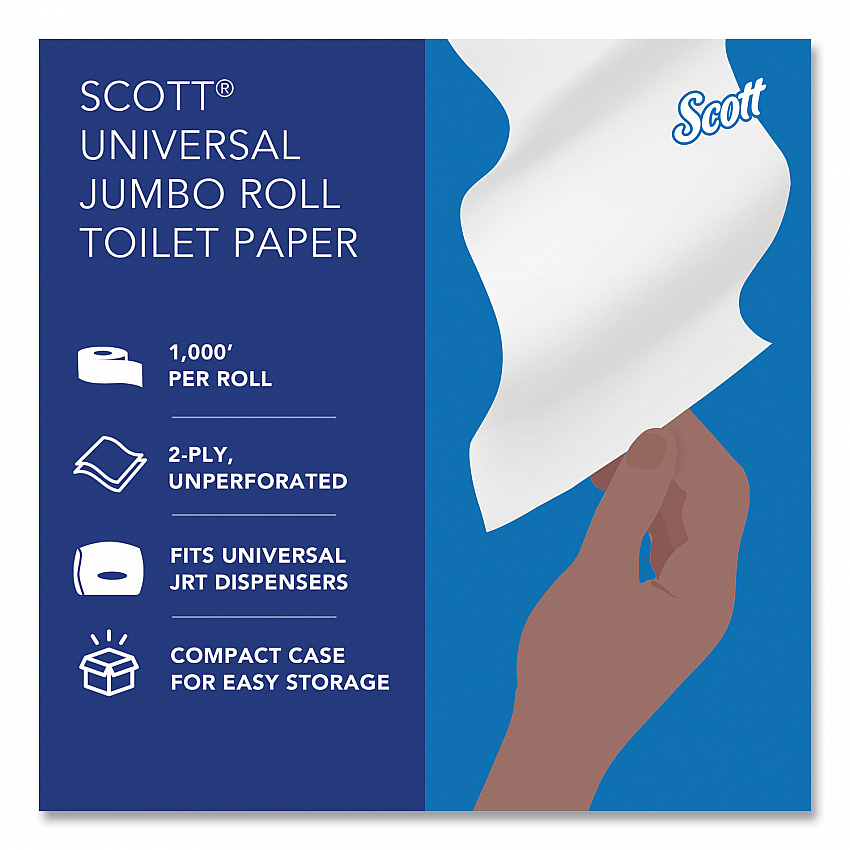 Essential JRT Jumbo Roll Bathroom Tissue, Septic Safe, 2-Ply, 3.55" x 1,000 ft, White, 4 Rolls/Carton (03148)