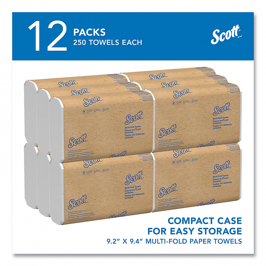 Multi-Fold Towels, Absorbency Pockets, 1-Ply, 9.2 x 9.4, White, 250 Sheets/Pack, 12 Packs/Carton (03650)