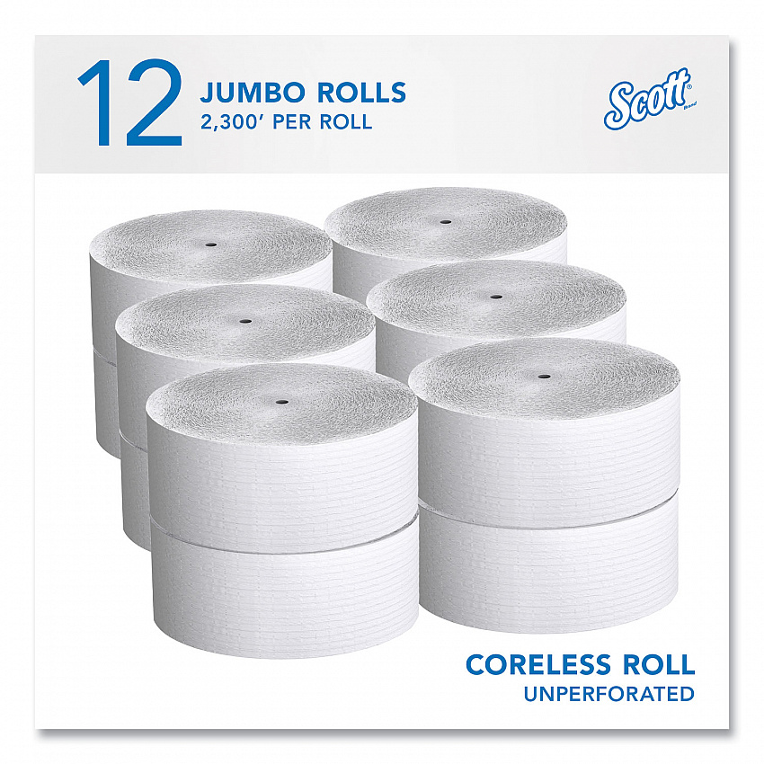 Essential Coreless JRT, Septic Safe, 1-Ply, 3.75" x 2,300 ft, White, 12 Rolls/Carton (07005)