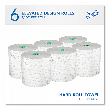 Pro Hard Roll Paper Towels with Elevated Scott Design for Scott Pro Dispenser, Green Core Only, 1-Ply, 1,150 ft, 6 Rolls/CT (25700)
