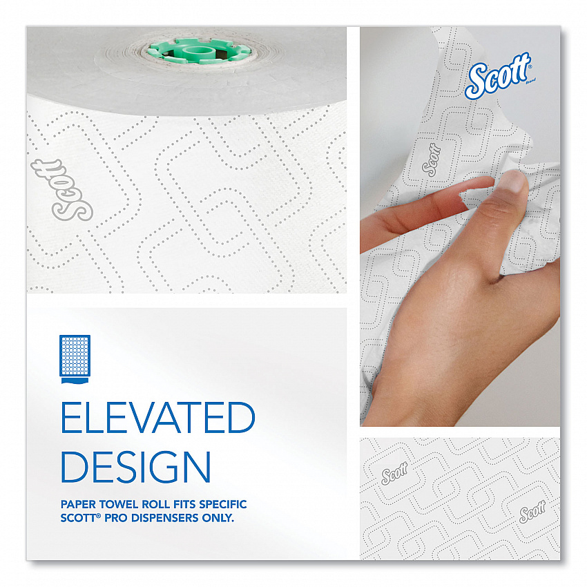 Pro Hard Roll Paper Towels with Elevated Scott Design for Scott Pro Dispenser, Green Core Only, 1-Ply, 1,150 ft, 6 Rolls/CT (25700)