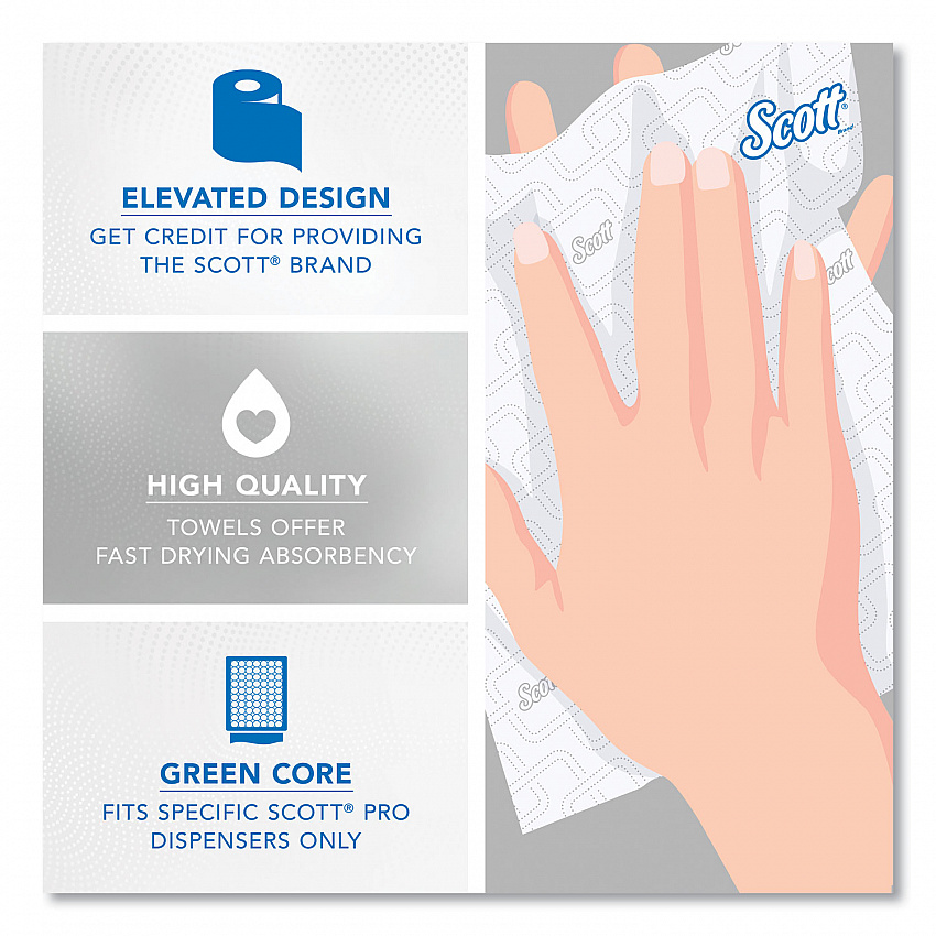 Pro Hard Roll Paper Towels with Elevated Scott Design for Scott Pro Dispenser, Green Core Only, 1-Ply, 1,150 ft, 6 Rolls/CT (25700)