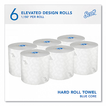 Pro Hard Roll Paper Towels with Elevated Scott Design for Scott Pro Dispenser, Blue Core Only, 1-Ply, 1,150 ft, 6 Rolls/CT (25702)