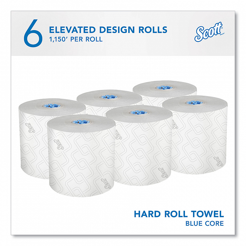 Pro Hard Roll Paper Towels with Elevated Scott Design for Scott Pro Dispenser, Blue Core Only, 1-Ply, 1,150 ft, 6 Rolls/CT (25702)