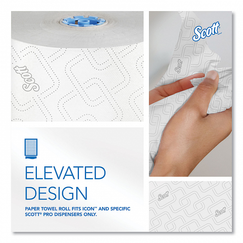 Pro Hard Roll Paper Towels with Elevated Scott Design for Scott Pro Dispenser, Blue Core Only, 1-Ply, 1,150 ft, 6 Rolls/CT (25702)