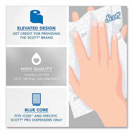 Pro Hard Roll Paper Towels with Elevated Scott Design for Scott Pro Dispenser, Blue Core Only, 1-Ply, 1,150 ft, 6 Rolls/CT (25702)