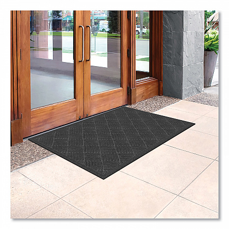 Ecomat Crosshatch Entry Mat, Rectangular, Charcoal Gray Crush-Resistant Ribbed Surface, 36