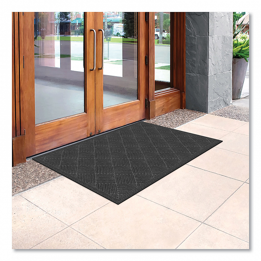 Ecomat Crosshatch Entry Mat, Rectangular, Charcoal Gray Crush-Resistant Ribbed Surface, 36" x 60" (072023)
