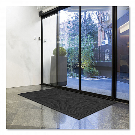 Ecomat Crosshatch Entry Mat, Rectangular, Charcoal Gray Crush-Resistant Ribbed Surface, 48