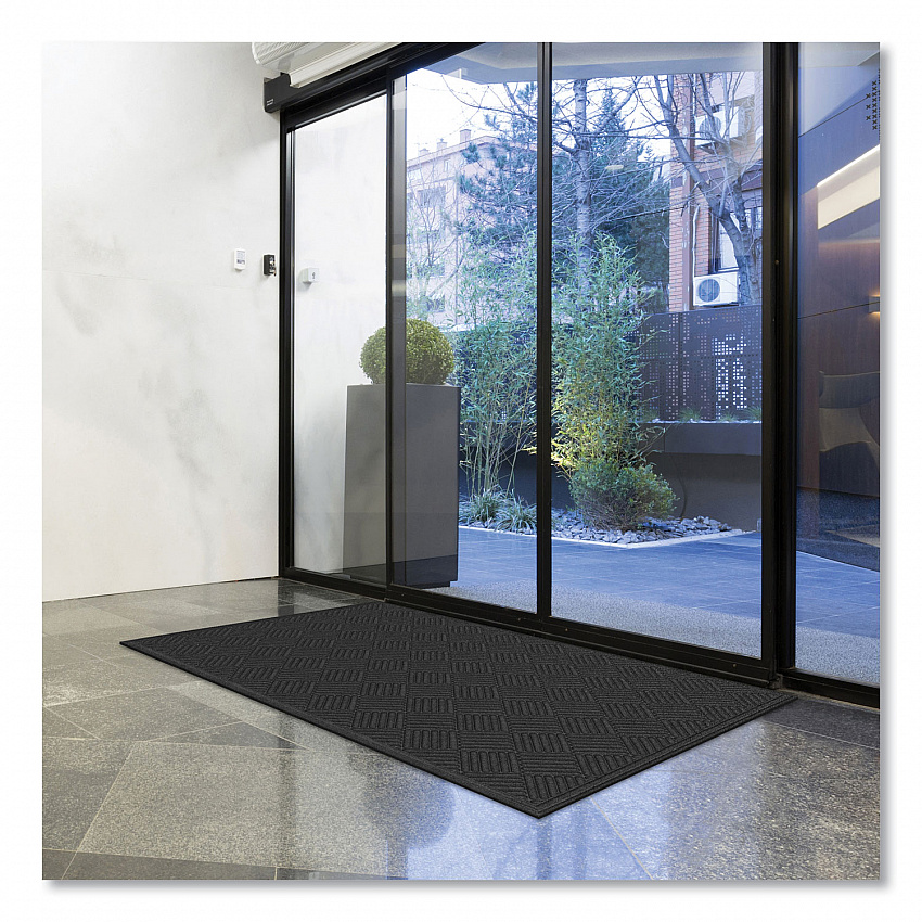 Ecomat Crosshatch Entry Mat, Rectangular, Charcoal Gray Crush-Resistant Ribbed Surface, 48" x 72" (062023)