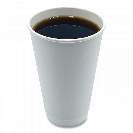 Paper Hot Cups, Double-Walled, 16 oz, White, 500/Carton (DW16HCUP)