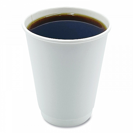 Paper Hot Cups, Double-Walled, 12 oz, White, 500/Carton (DW12HCUP)