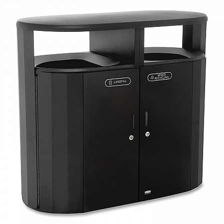 RESIST Dual Stream Waste and Recycling Container, 46 gal, Metal, Black (2184980)