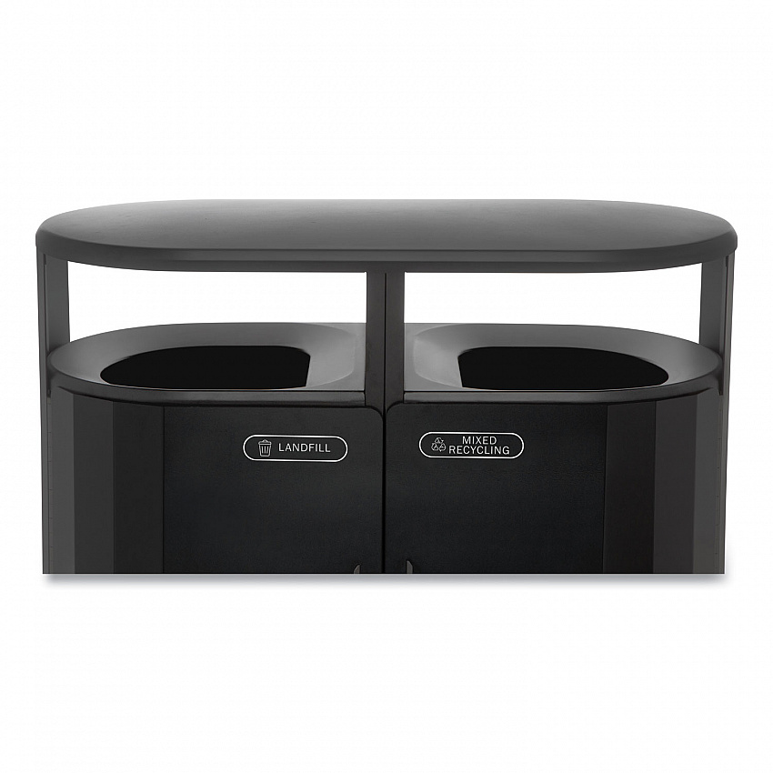 RESIST Dual Stream Waste and Recycling Container, 46 gal, Metal, Black (2184980)