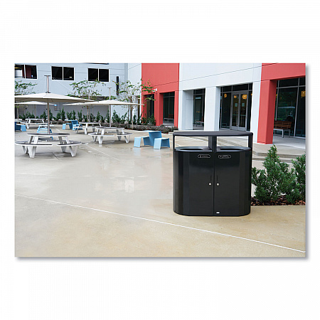 RESIST Dual Stream Waste and Recycling Container, 46 gal, Metal, Black (2184980)