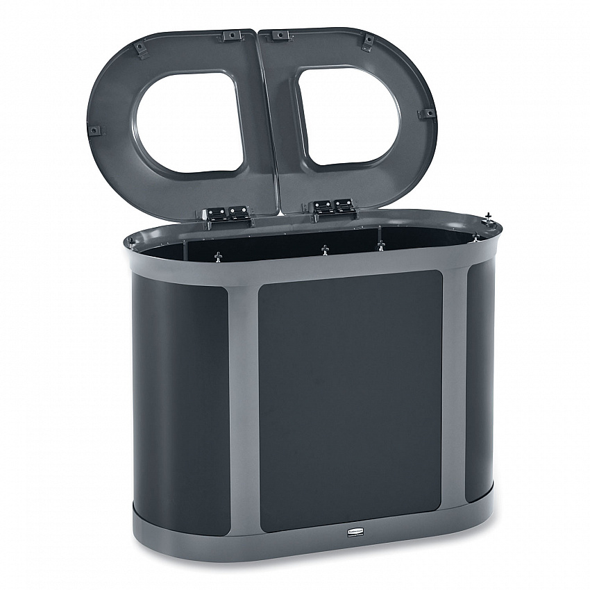 ENHANCE PILL Dual Stream Waste Receptacle, (2) 23 gal Capacity Bins, Metal, Umbra Gray/Pearl Gray (2172843)