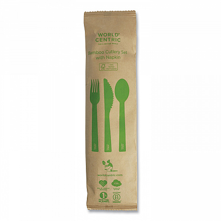 Bamboo Cutlery, Fork/Knife/Napkin/Spoon, Paper, Natural, 250/Carton (ASBBTN)